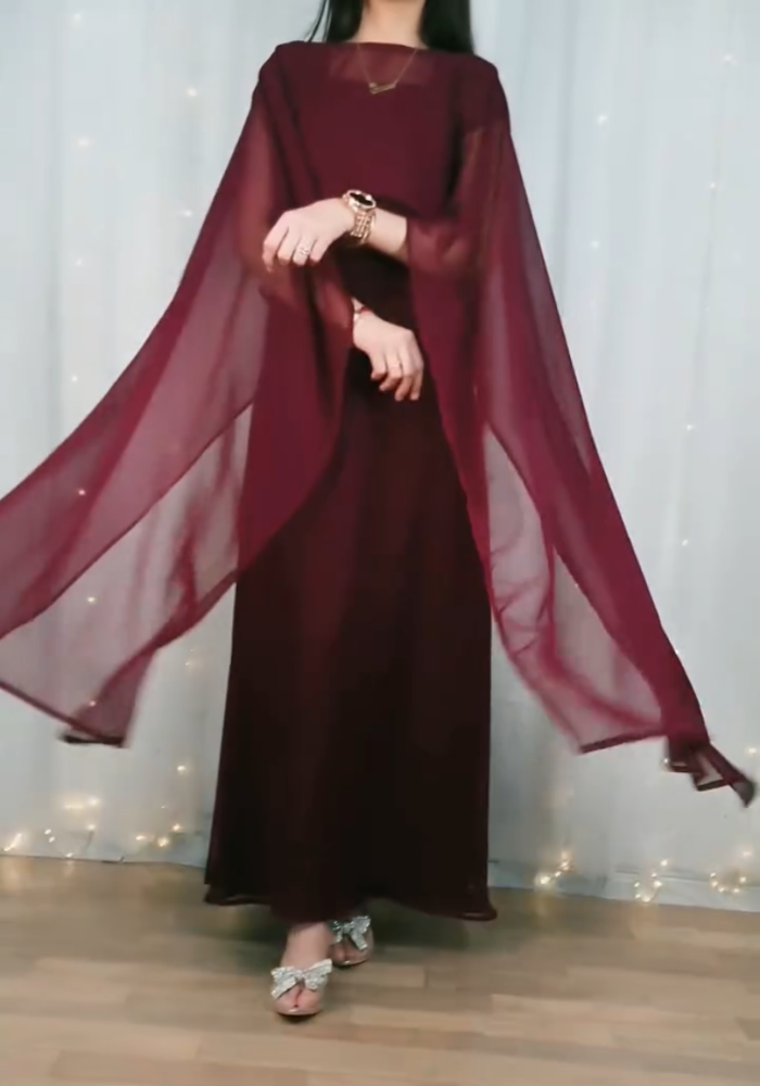 Flow & Flare Maroon Georgette Cape Dress