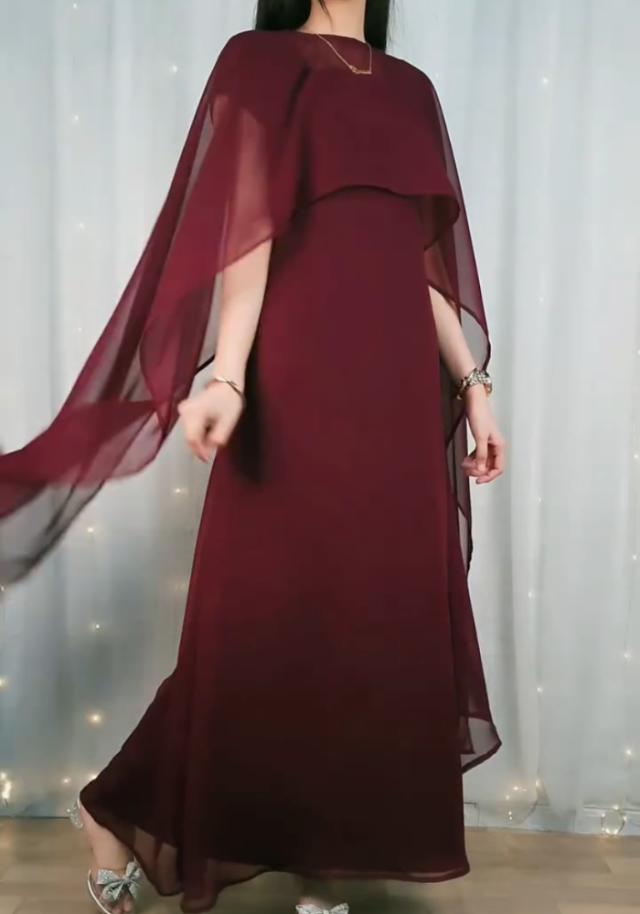 Flow & Flare Maroon Georgette Cape Dress