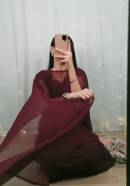 Flow & Flare Maroon Georgette Cape Dress